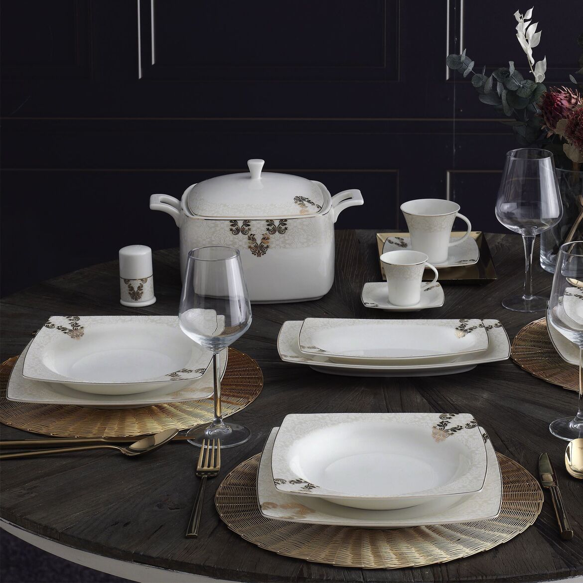 CAROLINE 85 PARÇA KARE BONE YEMEK TAKIMI - 5629